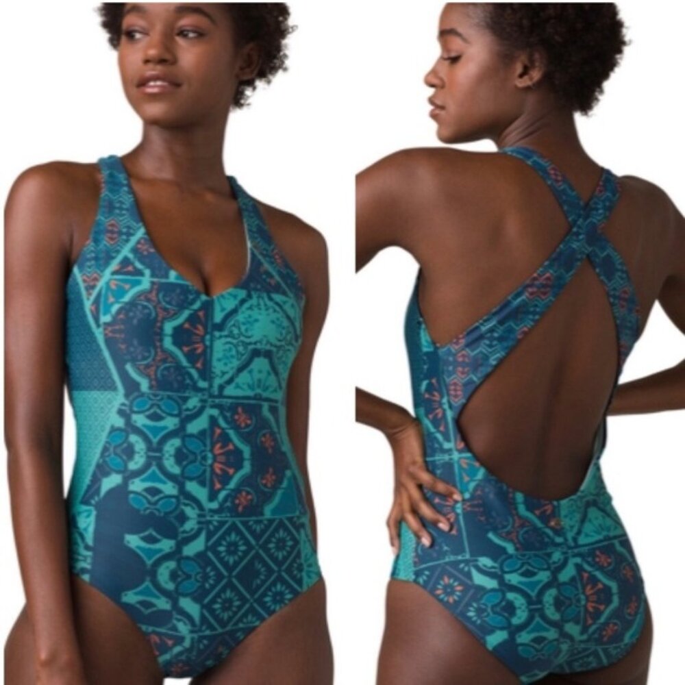 PrAna one-piece swimsuit, S, blue print, NWOT